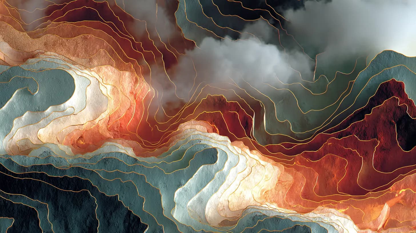 Abstract topographic contour lines in warm earth tones